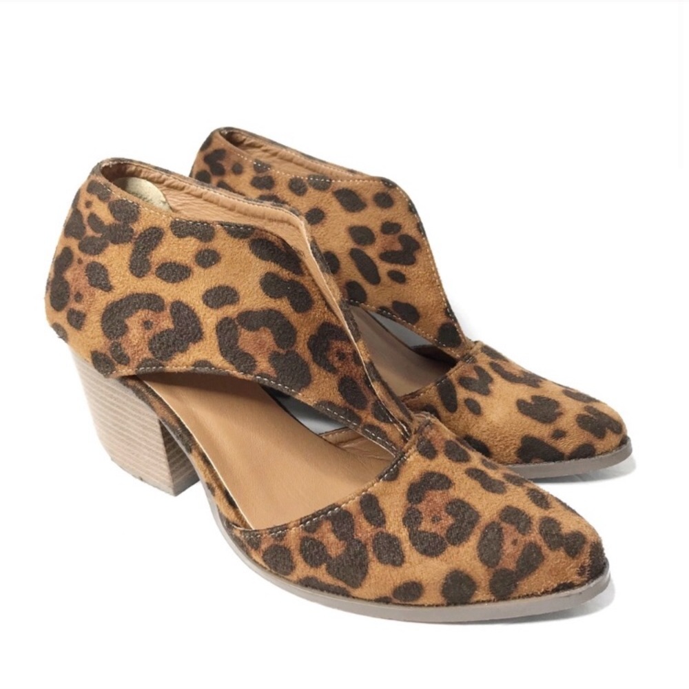 Beast Fashion Leopard Slip On Cut Out Booties